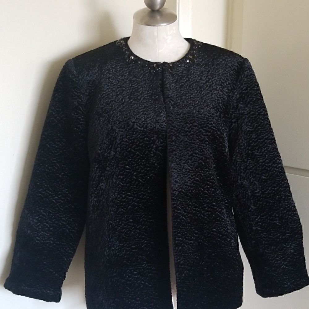 Alfred Dunner Blk Evening Jkt. JetBead Trim sz.12